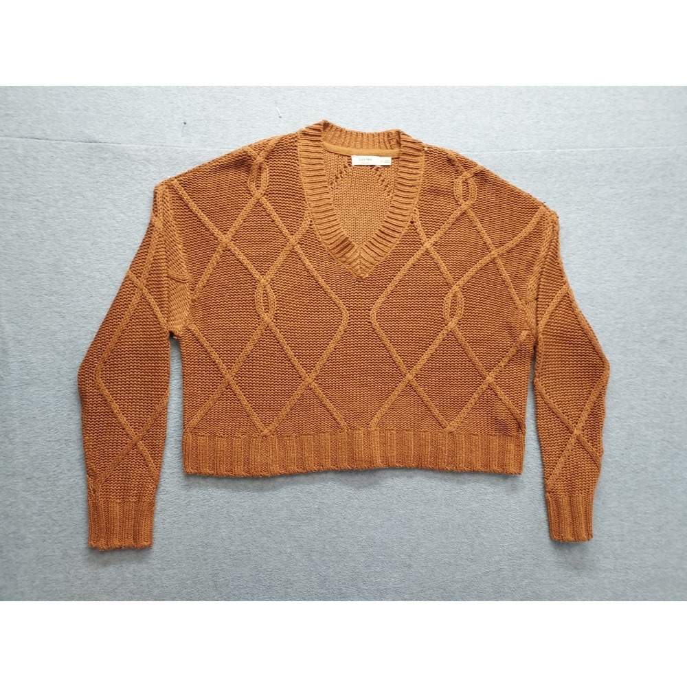 Harper Women Cropped Sweater XS Orange V Neck Long Sleeve Pullover Ribbed Casual